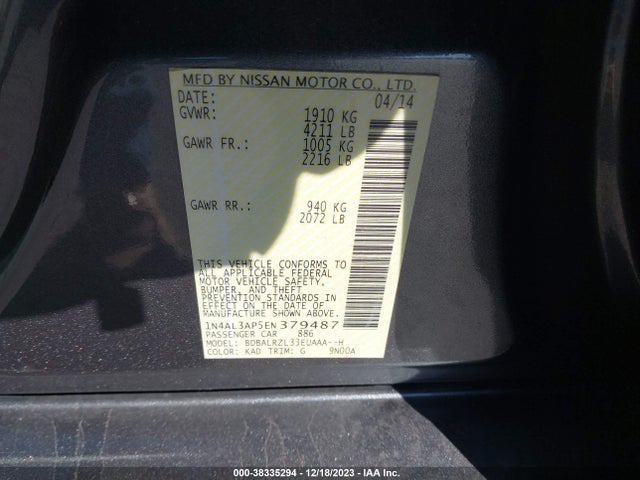 2014 NISSAN ALTIMA 2.5 S VIN: 1N4AL3AP5EN379487