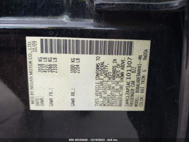 2010 NISSAN ALTIMA HYBRID VIN: 1N4CL2AP1AC101307