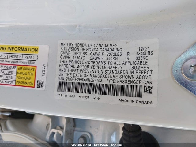 Honda Civic Sport 2022 2HGFE2F5XNH557108 Image 9