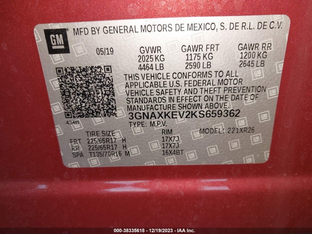 Chevrolet EQUINOX LT 2019 3GNAXKEV2KS659362 Image 9