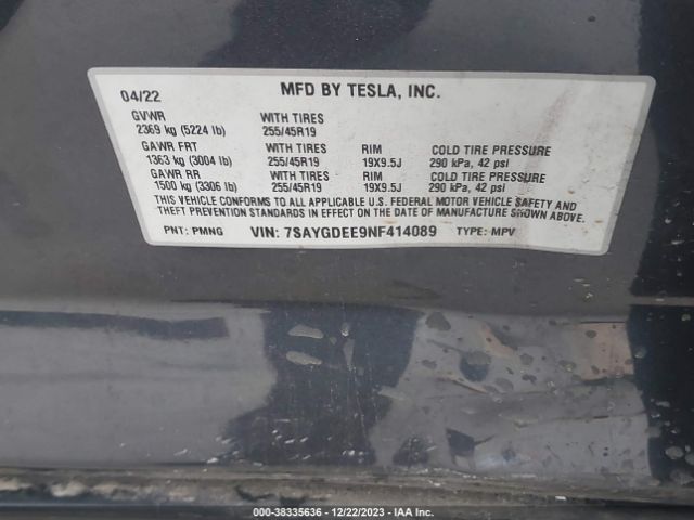 7SAYGDEE9NF414089 Tesla Model Y Long Range Dual Motor All-wheel Drive