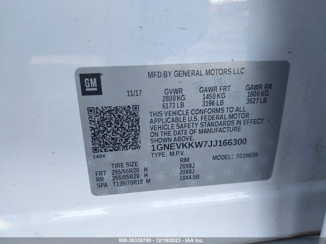 Chevrolet Traverse High Country 2018 1GNEVKKW7JJ166300 Image 9