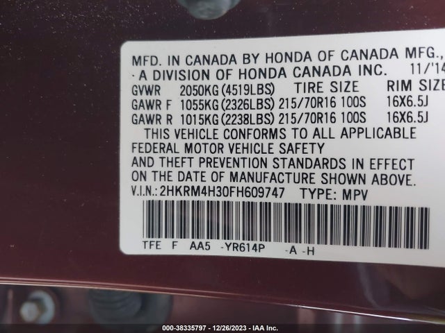 Honda CR-V LX 2015 2HKRM4H30FH609747 Image 9