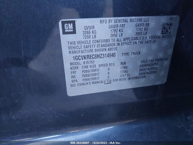 Chevrolet Silverado 1500 1lt 2017 1GCVKREC8HZ314946 Image 9