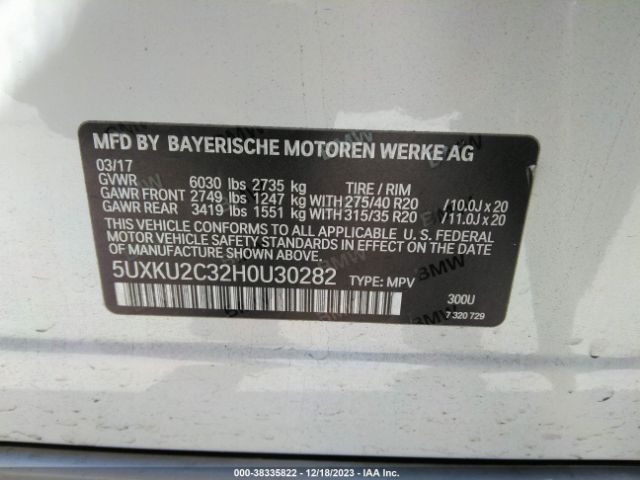 5UXKU2C32H0U30282 BMW X6 Xdrive35i