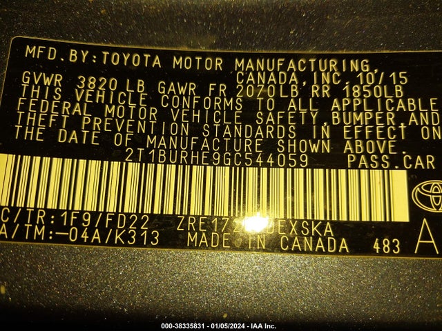 Toyota Corolla S Plus 2016 2T1BURHE9GC544059 Image 9