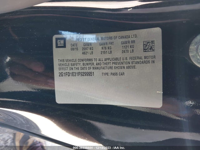 Chevrolet Camaro 1lt 2015 2G1FD1E31F9299951 Image 9