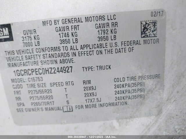 Chevrolet Silverado 1500 Silverado Custom 2017 1GCRCPEC0HZ244927 Image 9