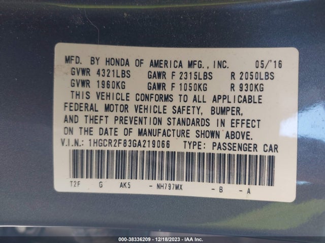 Honda Accord Ex-l 2016 1HGCR2F83GA219066 Image 9