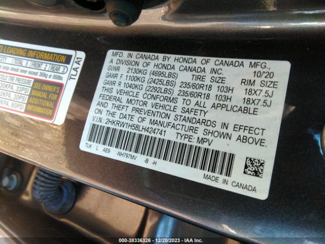 2HKRW1H58LH424741 Honda Cr-v 2wd Ex
