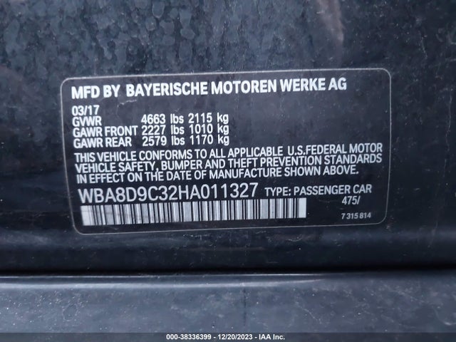 2017 BMW 330I XDRIVE VIN: WBA8D9C32HA011327