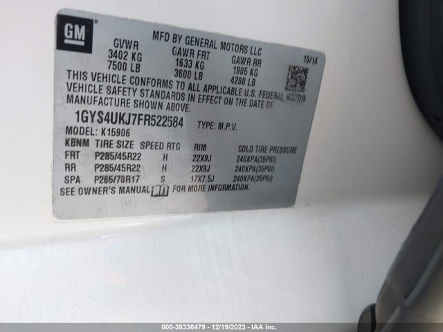 1GYS4UKJ7FR522584 Cadillac Escalade Esv Platinum