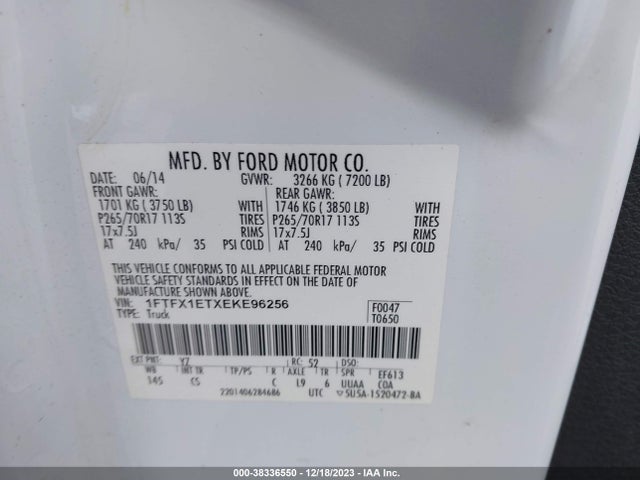 Ford F-150 Xl 2014 1FTFX1ETXEKE96256 Image 9