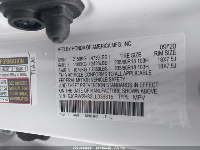 Honda Cr-v Awd Ex-l 2020 5J6RW2H82LL036815 Image 9