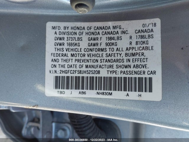 Honda Civic Lx 2018 2HGFC2F58JH525208 Image 9