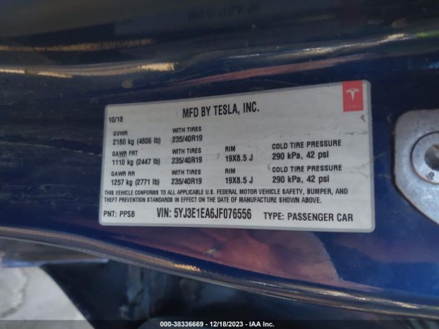 5YJ3E1EA6JF076556 Tesla Model 3 Long Range/mid Range