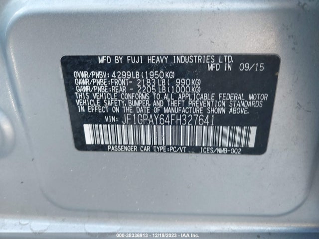 JF1GPAY64FH327641 Subaru Impreza 2.0i Sport Premium
