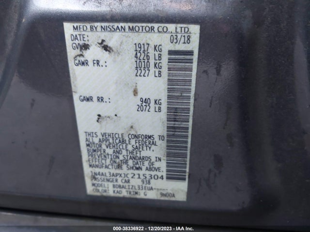 2018 NISSAN ALTIMA 2.5 SV VIN: 1N4AL3APXJC215304