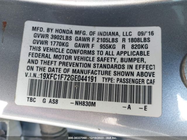 19XFC1F72GE044191 Honda Civic Ex-l