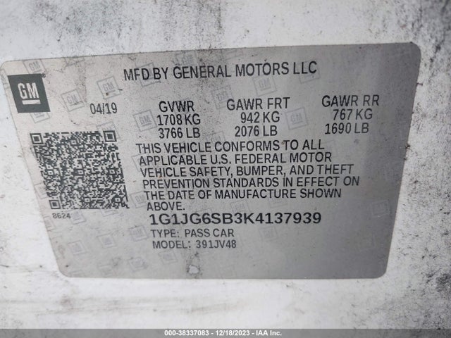 Chevrolet Sonic Lt Auto 2019 1G1JG6SB3K4137939 Image 9