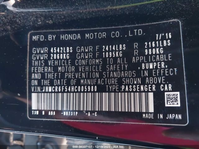 JHMCR6F54HC005980 Honda Accord Hybrid Ex-l