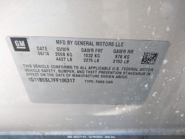 Chevrolet MALIBU LS 2015 1G11B5SL7FF106317 Image 9