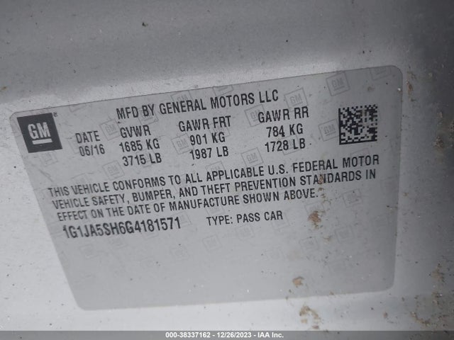 Chevrolet Sonic Ls Auto 2016 1G1JA5SH6G4181571 Image 9