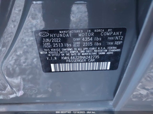 2022 HYUNDAI SONATA SEL PLUS VIN: KMHL44J28NA242735