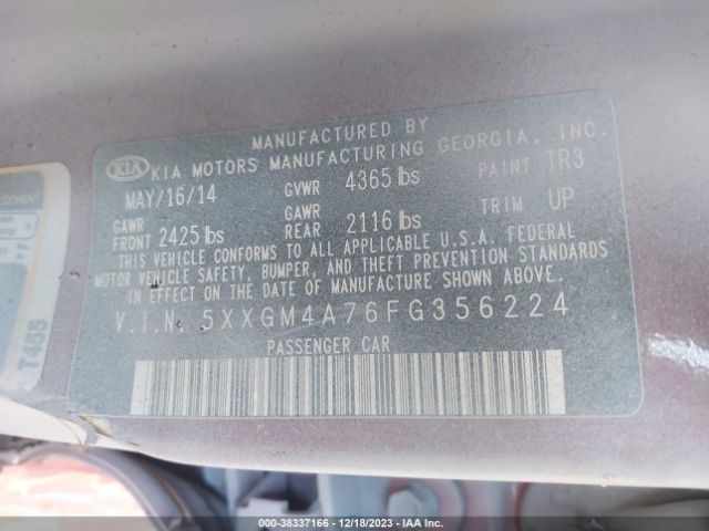 5XXGM4A76FG356224 KIA Optima Lx
