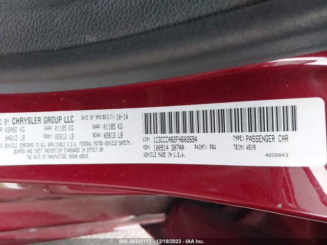Chrysler 200 Limited 2015 1C3CCCAB2FN602694 Image 9