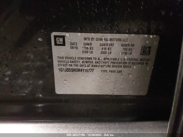 Chevrolet Sonic Lt Auto 2017 1G1JD5SH3H4115777 Image 9