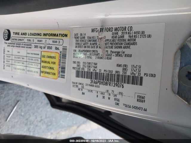 Ford FUSION SE 2015 3FA6P0HD8FR139076 Image 9