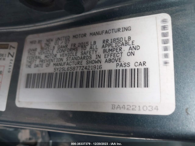 2007 PONTIAC VIBE VIN: 5Y2SL65877Z421916