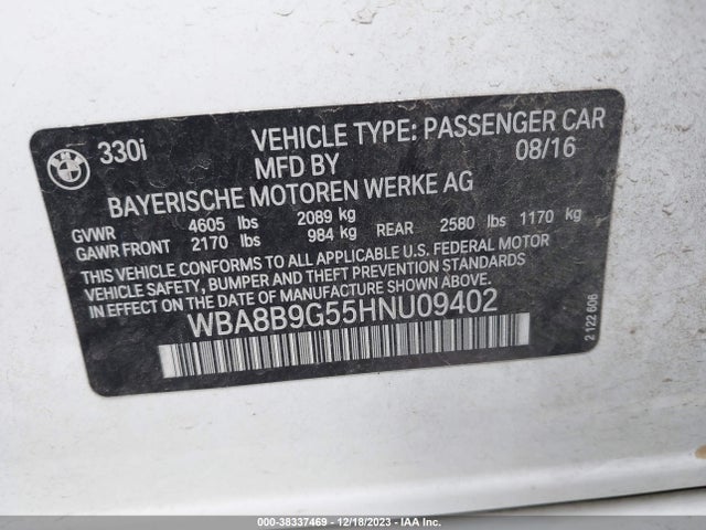 BMW 330I 2017 WBA8B9G55HNU09402 Image 9