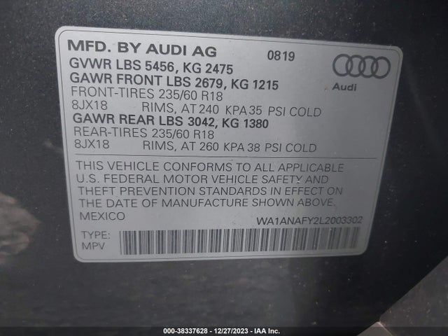 WA1ANAFY2L2003302 Audi Q5 Premium 45 Tfsi Quattro S Tronic/titanium Premium 45 Tfsi Quattro S Tronic