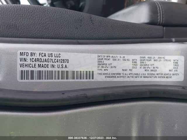 Dodge Durango Sxt Plus Awd 2020 1C4RDJAG7LC412870 Image 9