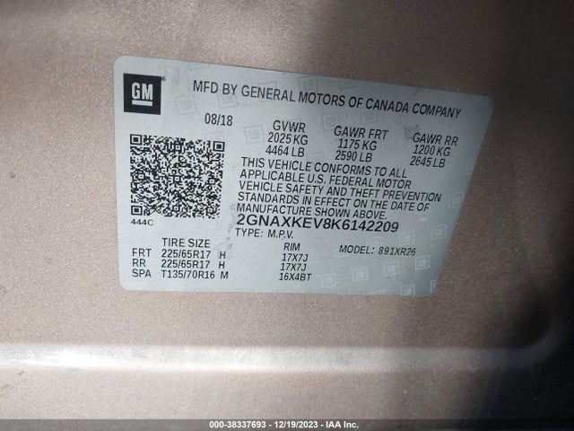 Chevrolet EQUINOX LT 2019 2GNAXKEV8K6142209 Image 9