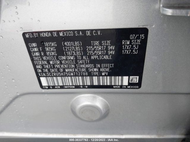 3CZRU5H75GM712788 Honda Hr-v Ex-l