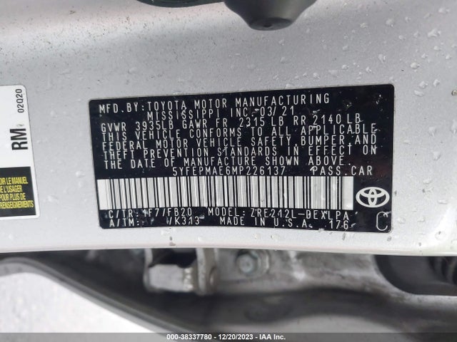 Toyota COROLLA LE 2021 5YFEPMAE6MP226137 Image 9