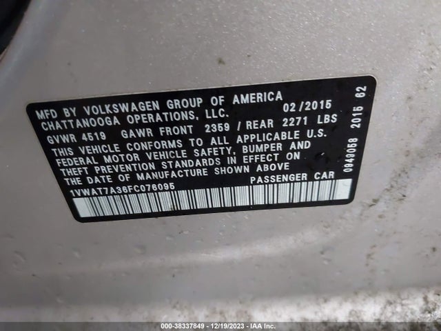 1VWAT7A36FC076095 Volkswagen Passat 1.8t S