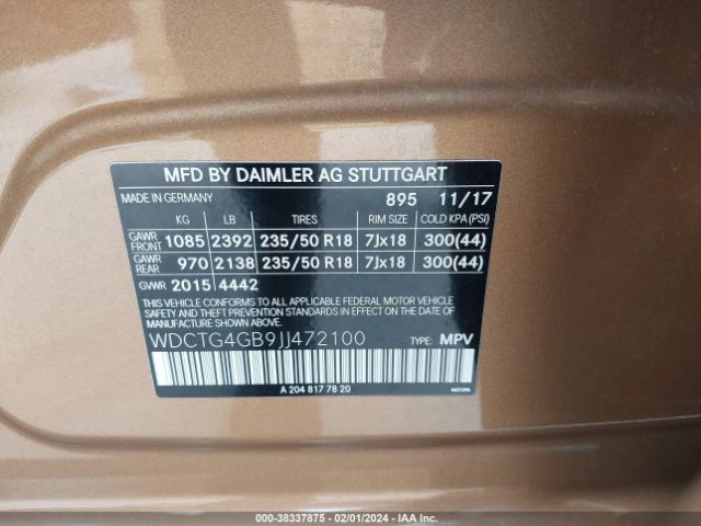 WDCTG4GB9JJ472100 Mercedes-Benz Gla 250 4matic