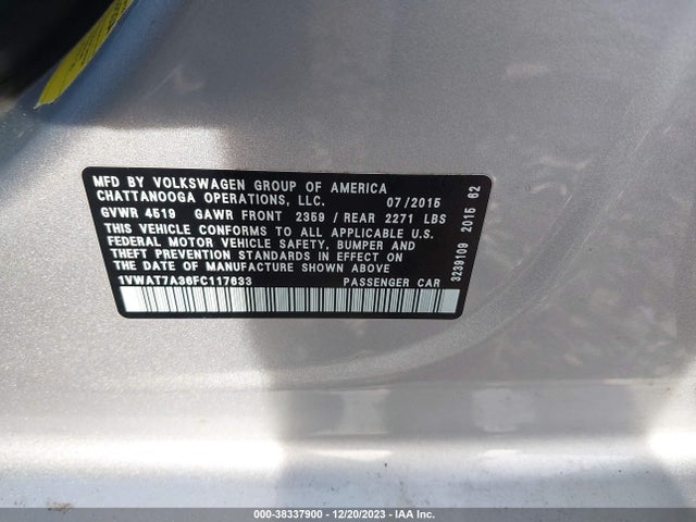 1VWAT7A36FC117633 Volkswagen Passat 1.8t Limited Edition