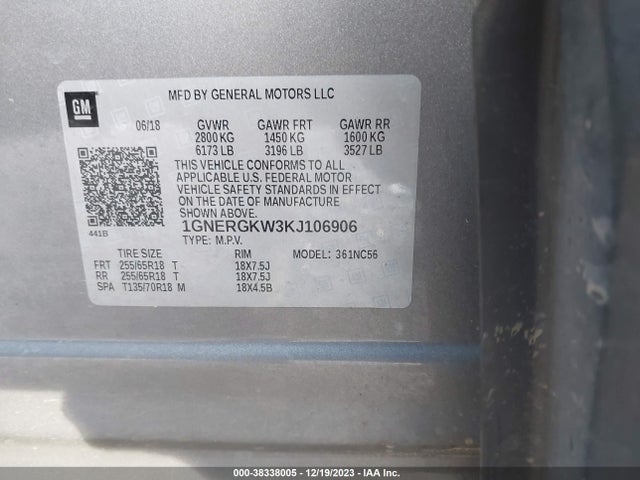 Chevrolet Traverse 1lt 2019 1GNERGKW3KJ106906 Image 9