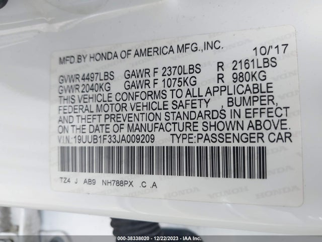 19UUB1F33JA009209 Acura TLX