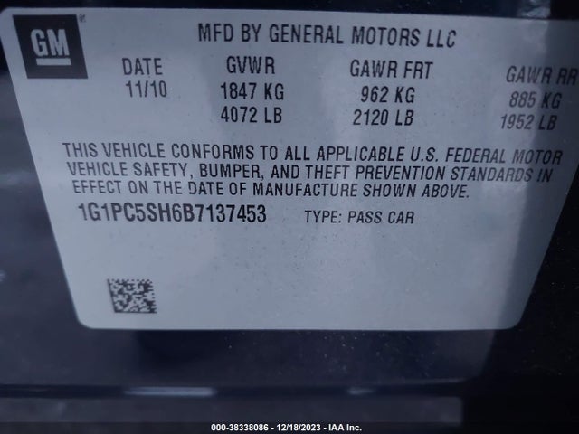 2011 CHEVROLET CRUZE LS VIN: 1G1PC5SH6B7137453