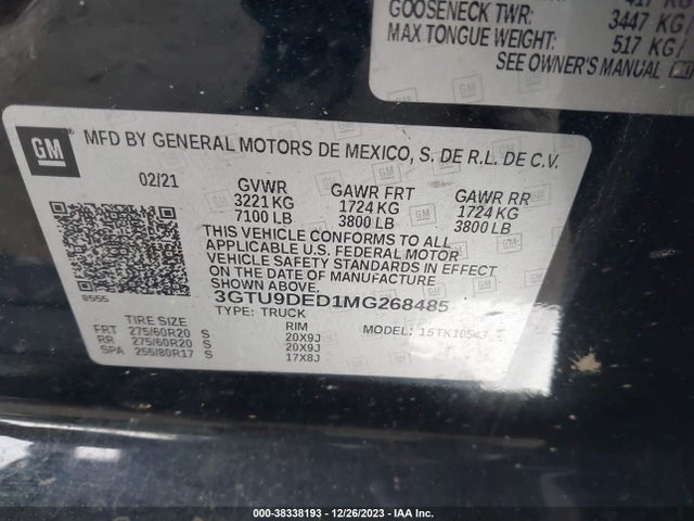GMC Sierra 1500 4wd  Short Box Slt 2021 3GTU9DED1MG268485 Image 9