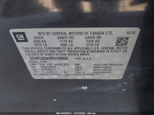 Chevrolet Equinox 2lt 2015 2GNFLGEK8F6188858 Image 9