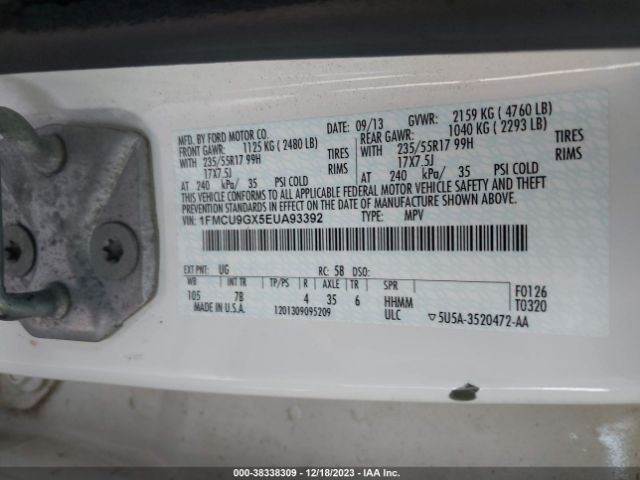 Ford ESCAPE SE 2014 1FMCU9GX5EUA93392 Image 9