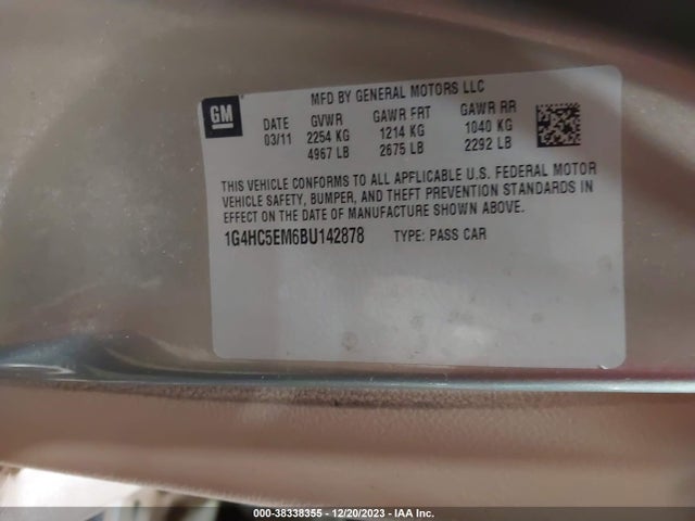 2011 BUICK LUCERNE CXL VIN: 1G4HC5EM6BU142878