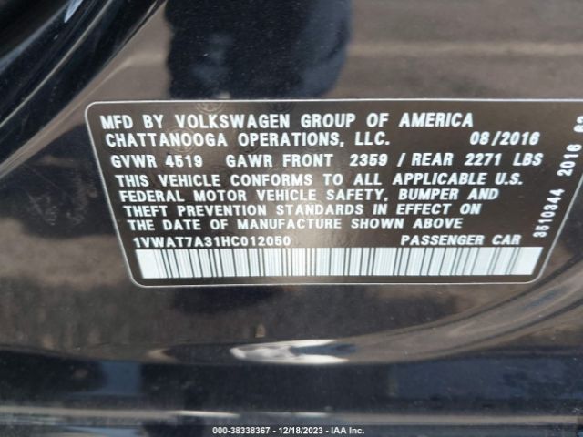 1VWAT7A31HC012050 Volkswagen Passat 1.8t S